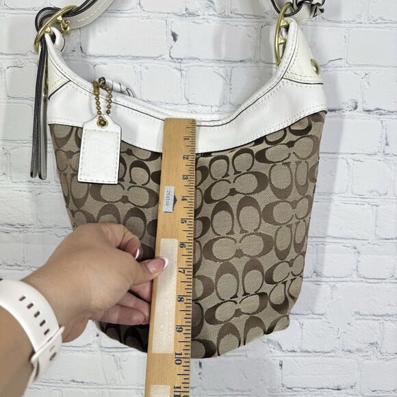 VTG Coach Bleecker Bucket Bag Beige Signature Canvas & White Leather Trim Purse - Picture 10 of 16